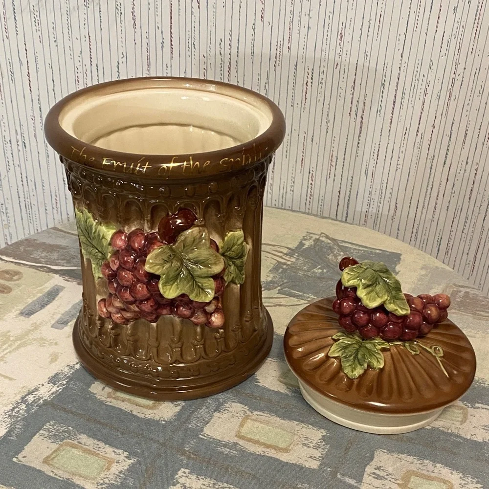 Grape Vine Ceramic Cookie /Coffee Canister with Grape Design-Fruit of the Spirit